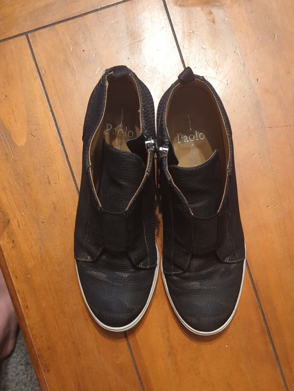 Paolo Black Slip-On Heals with Side Zipper